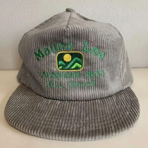 Vintage Hawaii Corduroy Mauna Loa Macadamia Snap Back Hat Nuts Hilo Gray USA